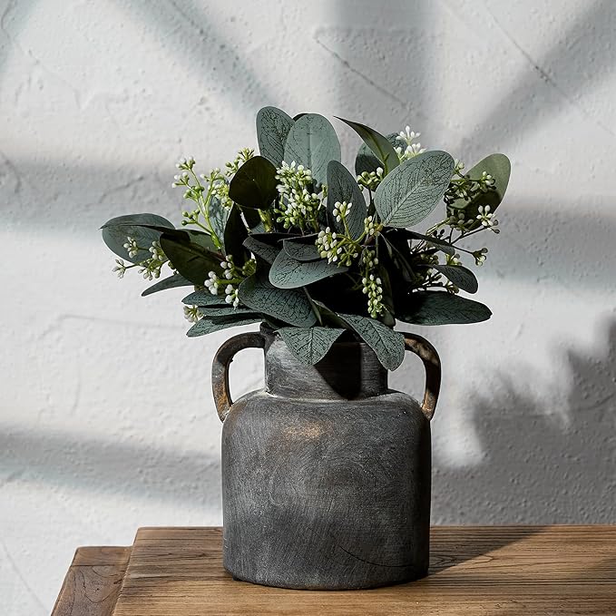 Emotionally Grounded Vase, Vaseking Ceramic Rustic Vase with 2 Handles, 6.1 inch Minimalist Decorative Farmhouse Vases for Home Decor, Living Room, Enterway, Table Decoration, Black Bronze