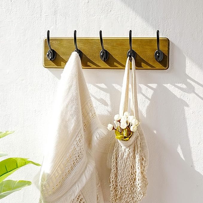 Dseap Coat Rack Wall: 24" Long, Patented, Heavy-Duty, 6-Double-Hooks Wooden Wall Mounted Coat Rack Coat Hanger Hook Rail for Winter Coats Hat Jacket Clothing, Weathered Green, Pack of 2