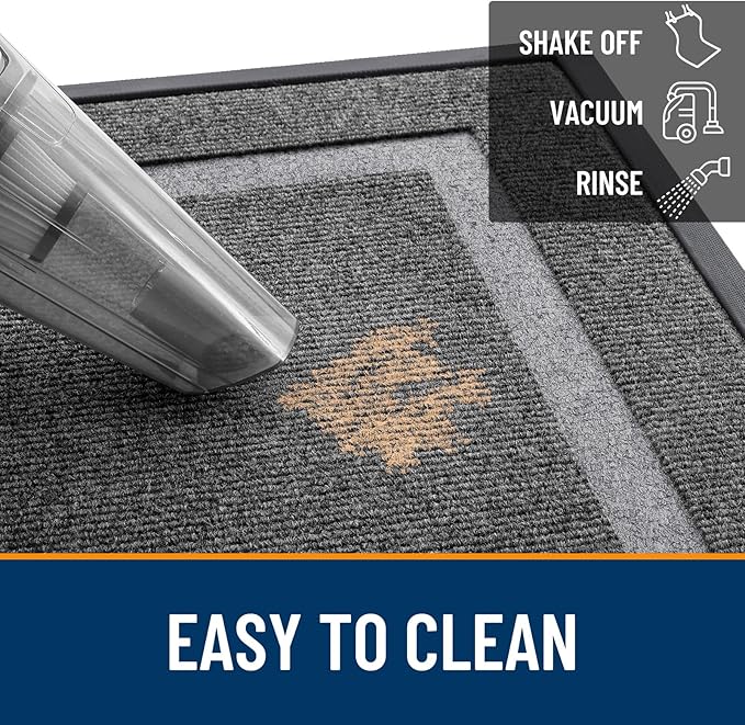 OLANLY Front Door Mat Indoor Outdoor Entrance, Waterproof All-Season, All-Weather Doormat, Sturdy Natural Rubber, Fade Resistant, Low Profile, Easy Clean Patio Porch Entryway Mat, 47x23, Dark Grey