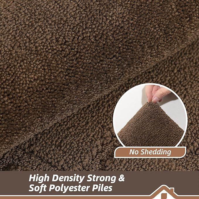 BEQHAUSE Kitchen Rugs Non-Slip Washable [2 PCS], Machine Washable Kitchen Mats Absorbent Soft Kitchen Runner Rugs for Floor, Sink, Hallway, Laundry, 20"x32"+20"x48", Brown