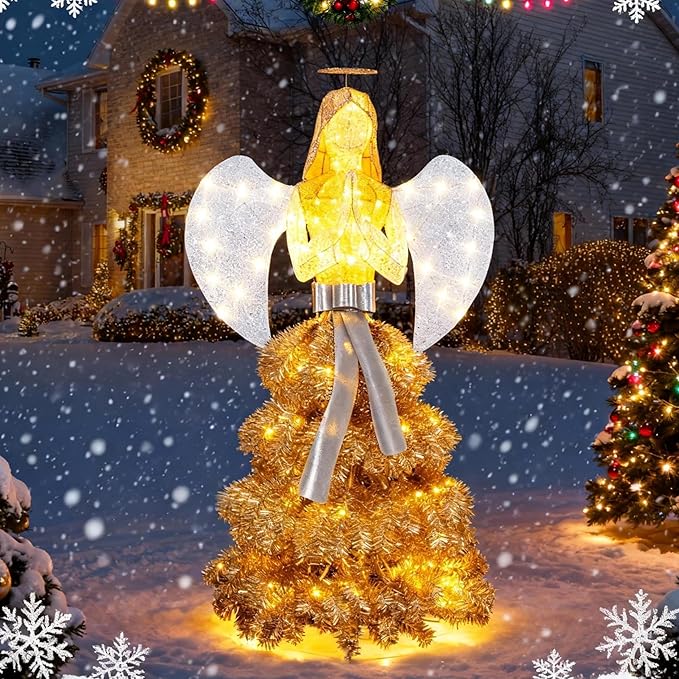 Large Outdoor Lighted Angel Yard Decoration, 3D Glitter Wings LED Statue, Waterproof Garden Lawn Patio Decor for Yard, Walkway & Party Display