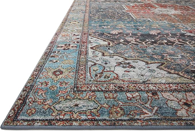 Loloi Margot Collection MAT-05 Ocean/Brick 3'-6" x 5'-6" Accent Rug feat. CloudPile, No-Shed Easy Clean Large Patterned Area Rug for Living Room, Bedroom, Dining Area