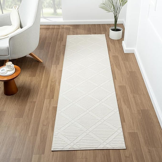 LUXE WEAVERS Geometric Diamond Shaped Cream 2x7 Area Rug
