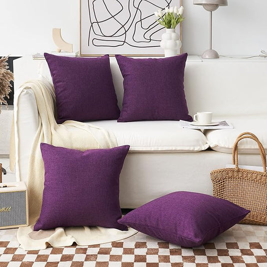 Home Brilliant Purple Pillow Covers Decorative Lined Linen Square Pillow Cases Throw Pillows for Couch Sofa Bed, Set of 4, 18 inch