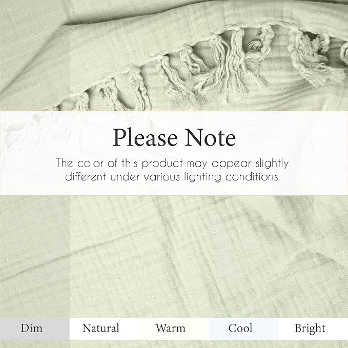 Salt Earth 100% Cotton Muslin Throw Blanket, 50"X60" 4 Layered Gauze Tassel Blanket Throw for Couch, Bed, Living Room, Home, Light Christmas Blankets and Throws for Christmas Gifts (Sea Foam)