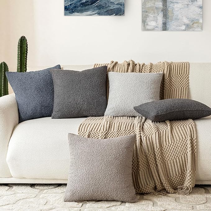 Foindtower Decorative Textured Boucle Throw Pillow Covers Accent Solid Pillow Cases Neutral Soft Cozy Couch Cushion Case for Chair Sofa Bedroom Living Room Home Decor 26 x 26 Inch,Dark Grey