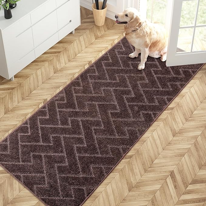 PURRUGS Dirt Trapping Door Mat 32" x 70", Non-Slip Machine Washable Entry Rug, Dog Doormat, Indoor Front Door Mat, Super Absorbent Entryway Rug for Muddy Shoes & Paws, Brown