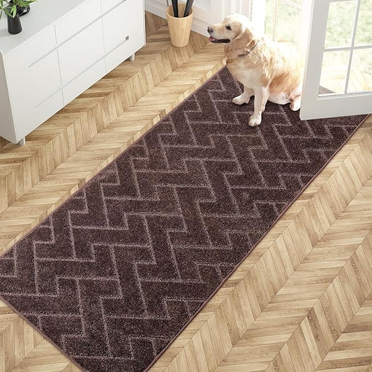 PURRUGS Dirt Trapping Door Mat 32" x 70", Non-Slip Machine Washable Entry Rug, Dog Doormat, Indoor Front Door Mat, Super Absorbent Entryway Rug for Muddy Shoes & Paws, Brown