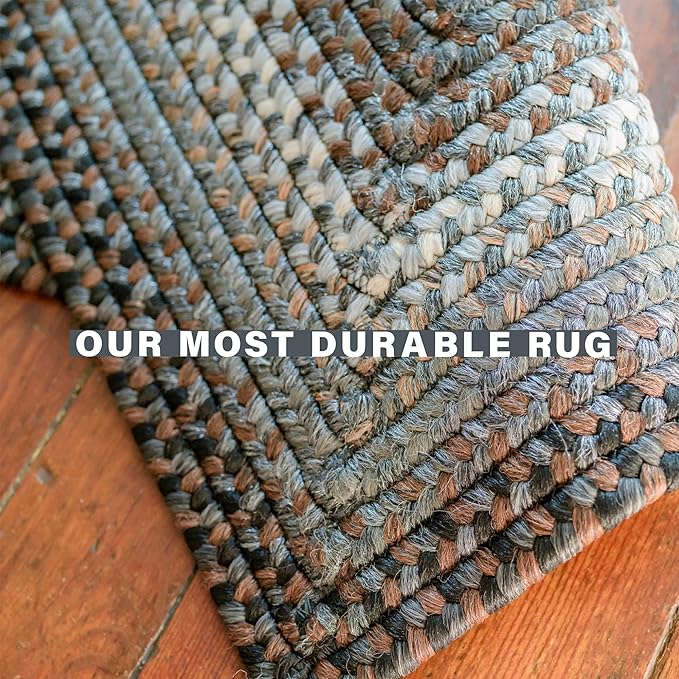 Midnight Moon Brown Braided Rug 2' x 3' Rectangle - Indoor & Outdoor - Rustic Country Decor for Bathroom, Entryway, Everywhere