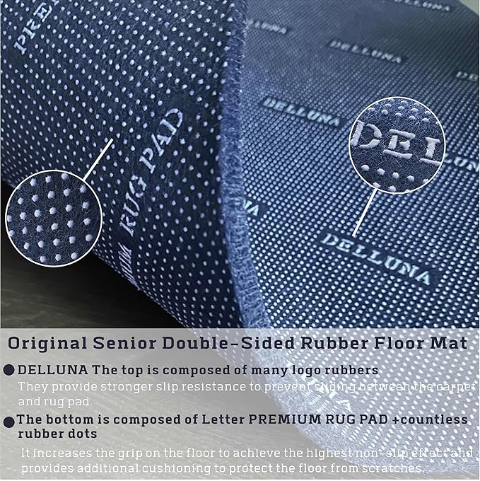 DELLUNA Non-Slip Area Rug Pad 3/8" 2.5'x10' Thick Double Side Rubber + Felt, Premium Deluxe Cushioned- Safe for All Floors, Adds Comfort and Protection, Ultra Strong Grip, Stop Rug from Moving.