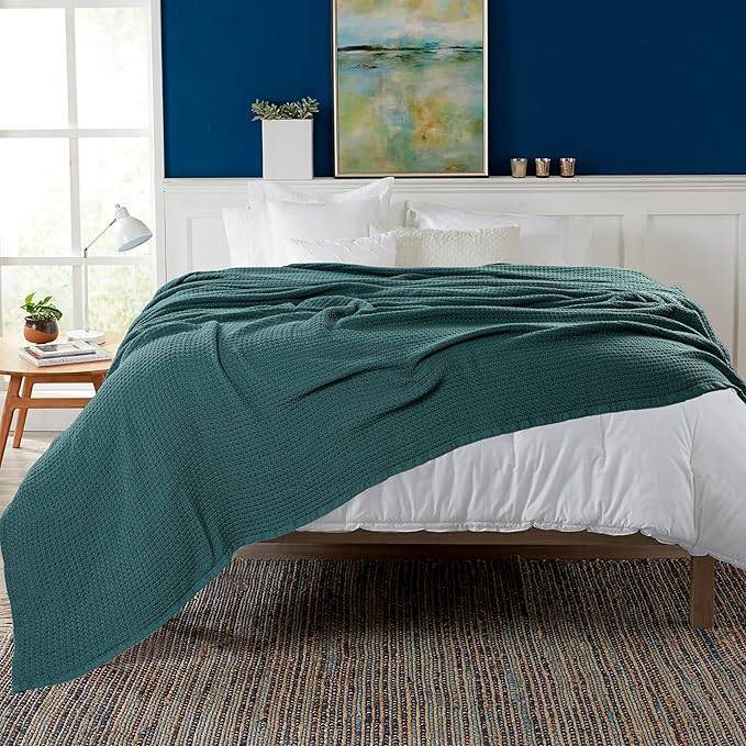 HILLFAIR 100% Cotton Blanket King Size for Bed, Soft Lightweight & Breathable Summer King Size Cotton Blankets, Premium Cozy Throw Layers for Bed, Couch and Sofa: Wedgewood (90"x108")