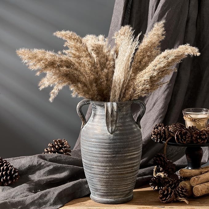 Emotionally Grounded Vase, Vaseking Large Ceramic Rustic Vase with 4 Handles, 10.83 inch Minimalist Decorative Farmhouse Vases for Home Decor, Living Room, Enterway, Table Decoration, Black Bronze