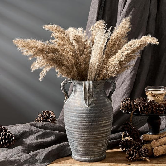 Emotionally Grounded Vase, Vaseking Large Ceramic Rustic Vase with 4 Handles, 10.83 inch Minimalist Decorative Farmhouse Vases for Home Decor, Living Room, Enterway, Table Decoration, Black Bronze