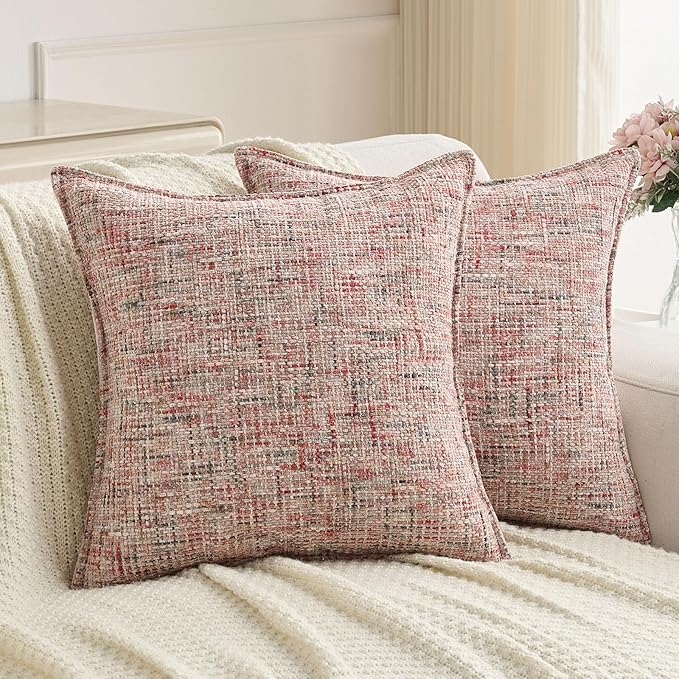 FUTEI Blush Decorative Throw Pillow Covers 16x16 Inch Set of 2,Soft Chenille Tweed Textured Cushion Case,Modern Home Decor for Couch Bed Living Room