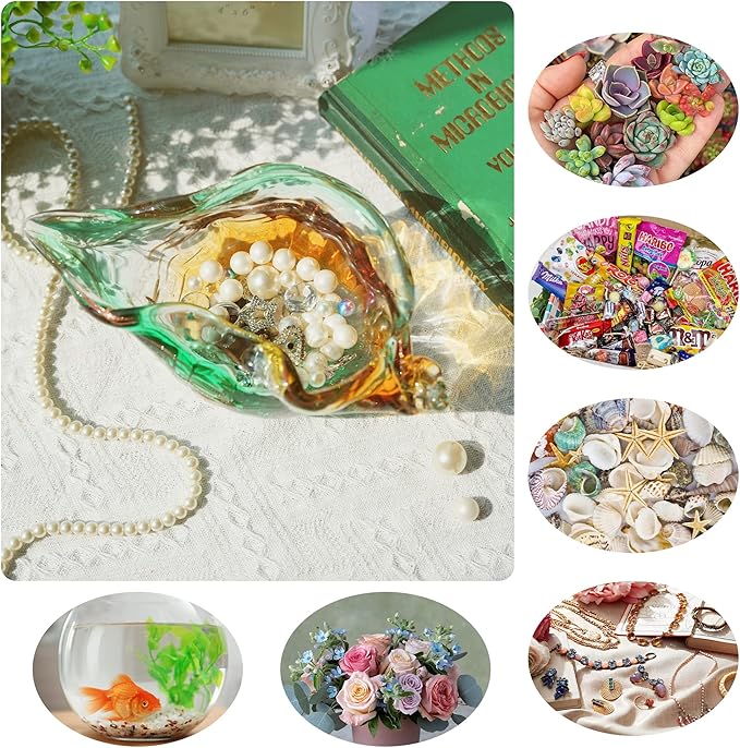 9inch Blown Glass Shell Vase,Handmade Seashell Potpourri Holder Art Glass Conch Seashell Figurine Collectibles Unique Conch Bowl for Home Decor Valentines Day Gift,Colorful