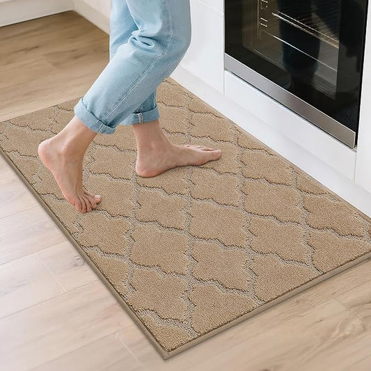 COSY HOMEER Kitchen Rugs 24"x36" Non-Slip Washable Kitchen Mats for Floor Absorbent Kitchen Carpet Soft Rugs for Kitchen,Sink Mat,Entrance,Area Rug,Beige