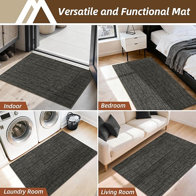 COSY HOMEER-Door-Mat Dirt Trapper Entryway Rugs 20"x32" Non Slip Washable Entrance Mats Absorbent Welcome Mat Low Profile Dog Door Mats for Front Back Doomats and Wet Shoes,Dark Grey