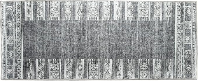 RugOver Machine Washable Area Rug, Pet-Friendly and Non-Slip Indoor Carpet for Kitchen, Bathroom, Living Room, Home Floor Decoration(Charcoal/White, 2'6" x 6'6")