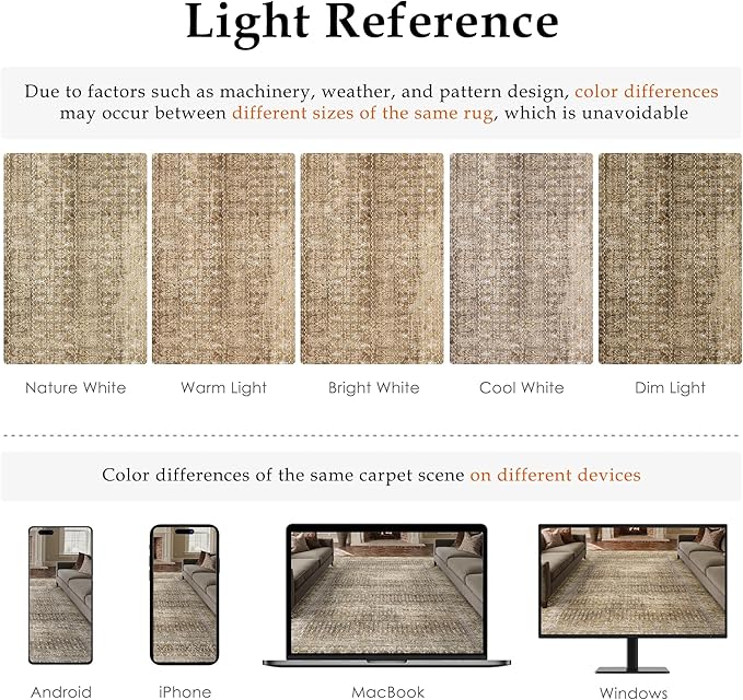 PureCozy Brown 8x10 Area Rug for Living Room Washable Vintage Distressed Large Carpet Bedroom Low Pile Non Slip Indoor Soft Retro Throw Accent Rug Office Kitchen Bathroom Dining Room