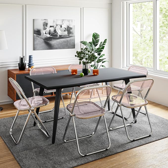 LeisureMod Lawrence Modern Clear Acrylic Folding Chair with Metal Frame, Space-Saving Transparent Seating for Dining Room, Home Office, Bedroom, Vanity or Small Spaces, (Rose Pink, Singles)