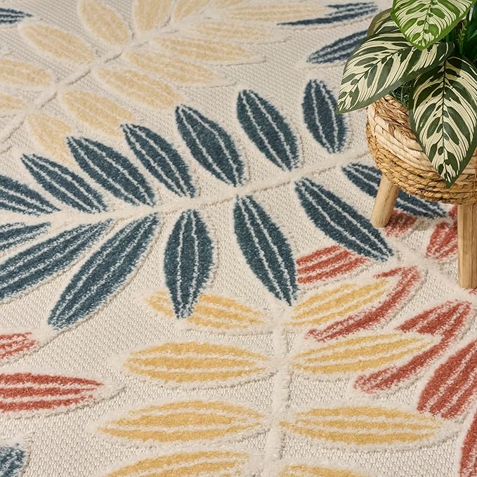 Nourison Home Aloha Ivory Blue 3'6" x 5'6" Area Rug - Easy Clean, Non Shedding, Bed Room, Living Room, Dining Room, Kitchen (4' x 6')