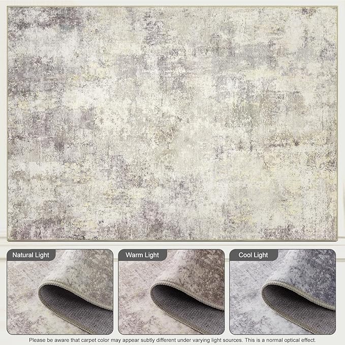 AREAMAY Washable Area Rug 5x7 - Neutral Modern Abstract Rugs, Soft Non Slip Thin Carpet with for Bedroom, Under Dining Room Table, Home, Office, Dorm, Office Rolling Chair - Brown Grey