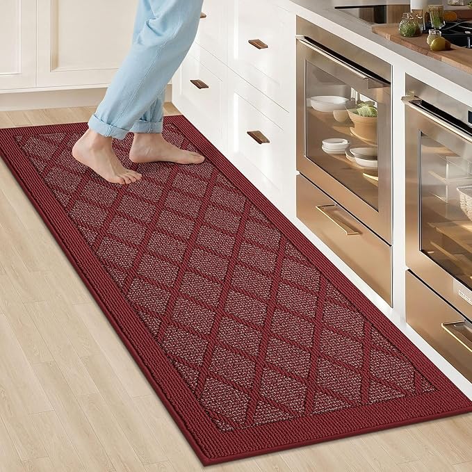 COSY HOMEER Kitchen Rug Non Slip Washable, 24"x60" Absorbent Kitchen Mats for Floor, Runner Rugs for Kitchen Floor, 100% Polypropylene Kitchen Sink Rug (Red)