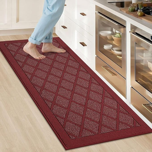 COSY HOMEER Kitchen Rug Non Slip Washable, 24"x60" Absorbent Kitchen Mats for Floor, Runner Rugs for Kitchen Floor, 100% Polypropylene Kitchen Sink Rug (Red)