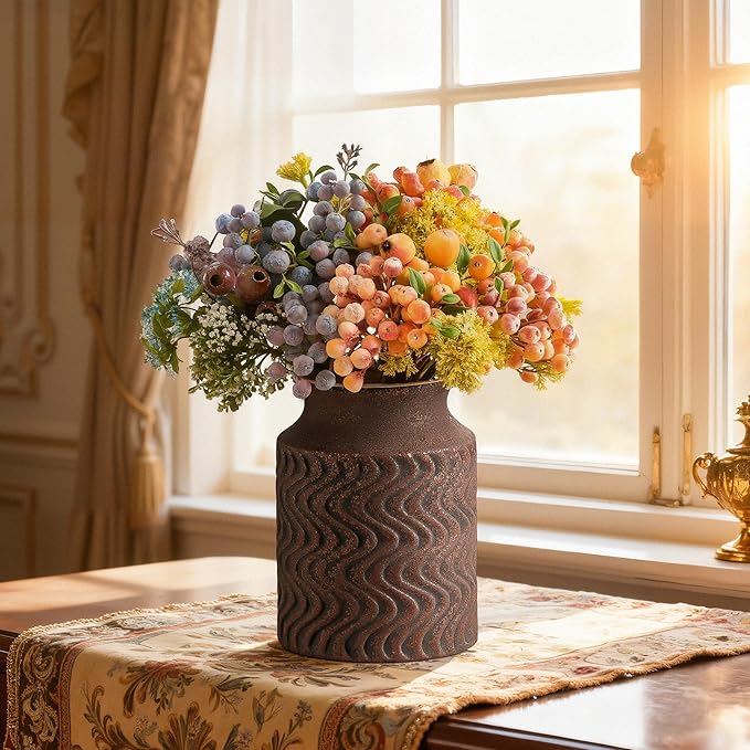 Farmhouse Vase, Vintage Decorative vase for Home Decor, 7.8in Ceramic Flower Vases for Centerpieces, Vase for Dining Table Decor - Decoration Vases Lyeec