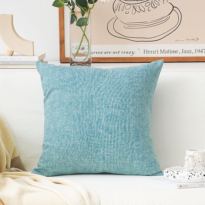 Home Brilliant Couch Pillow Covers 18x18 Lined Linen Burlap Square Throw Pillows Cover Decorative Pillow Cases for Sofa Bed, 18 x 18 inch, Teal