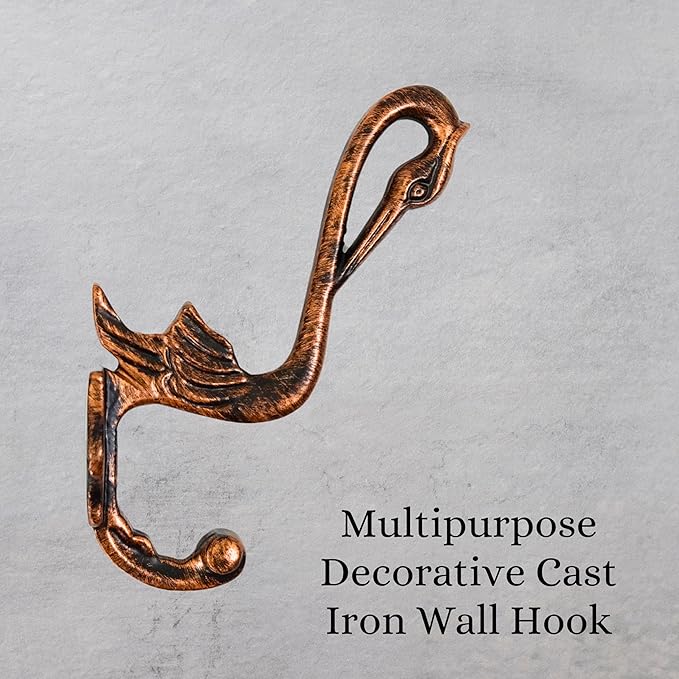 Set of 3 Cast Iron Pelican Shape Coat Hooks Wall Art Decor-Pelican Shape Hangers and Key Holder-Clothes Rack and Backpack Hanger-Coat Hooks Home Decor for Storage,Living Room (Copper Antique)