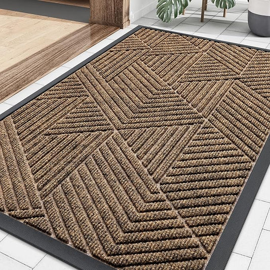 Smiry Front Door Mat Outside Entrance, Heavy Duty Sturdy Natural Rubber Doormat, Trap Dirt and Moisture, Easy Clean Low Profile Welcome Floor Mats for Indoor Outdoor Entry, 35X23 Inch, Brown