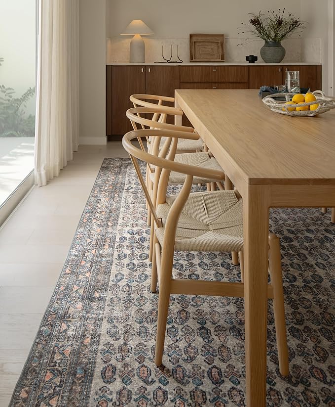 Teal & Orange Lattice Vintage Oriental Low Pile Runner Rug in Ivory with Rust Accents – 2’6" x 8’ Runner Rug for Entryway, Kitchen, Hallway, Bedroom – Durable, Easy to Clean, Pet & Kid Friendly