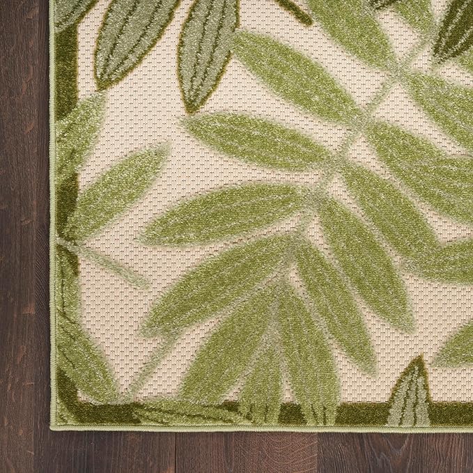 Nourison Home Aloha Ivory Green 2'3" x 8' Area Rug - Easy Clean, Non Shedding, Bed Room, Living Room, Dining Room, Kitchen (8' Runner)