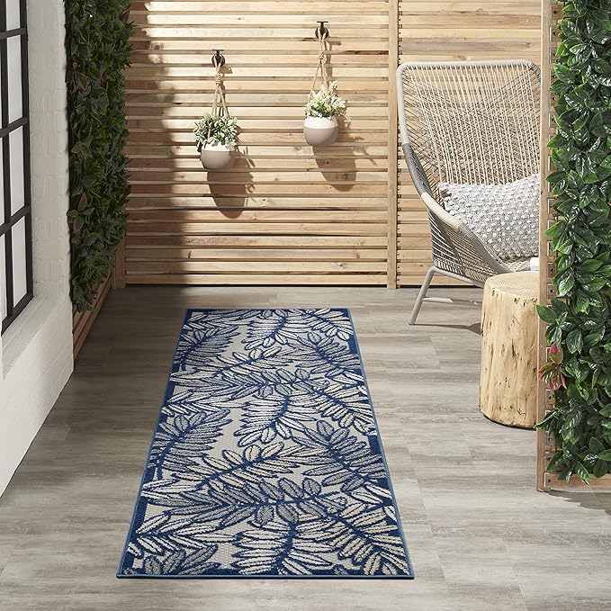 Nourison Home Aloha Ivory Navy 2' x 6' Area Rug - Easy Clean, Non Shedding, Bed Room, Living Room, Dining Room, Kitchen (6' Runner)