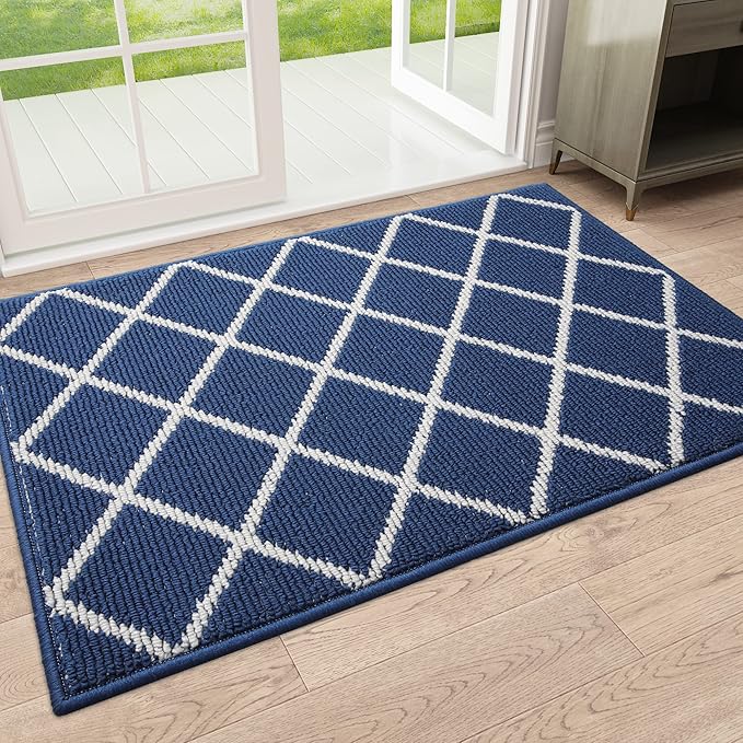 Finchitty Indoor Door Mat, Dirt Resistant and Absorbent, Low-Profile, Non-Slip, Washable Inside Floor Mats for Front Door, Back, and Entrance, 36" x 24", Navy