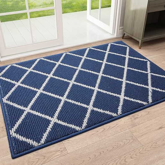 Finchitty Indoor Door Mat, Dirt Resistant and Absorbent, Low-Profile, Non-Slip, Washable Inside Floor Mats for Front Door, Back, and Entrance, 36" x 24", Navy