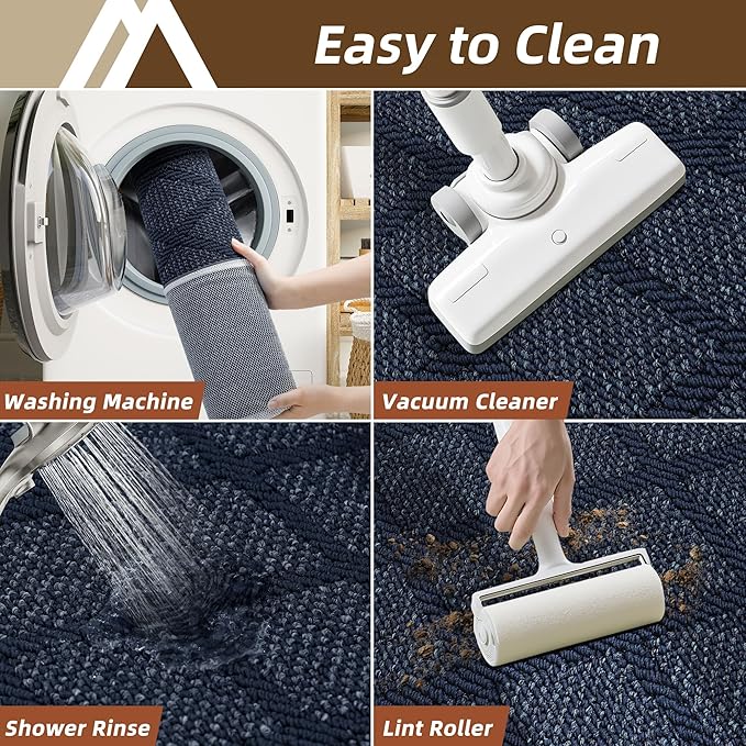 COSY HOMEER Kitchen Mats, 2 PCS Kitchen Rug Non Slip Washable, Absorbent Runner Rugs for Kitchen Floor, 100% Polypropylene Kitchen Sink Rug 20"x32" + 20"x48"(Blue)