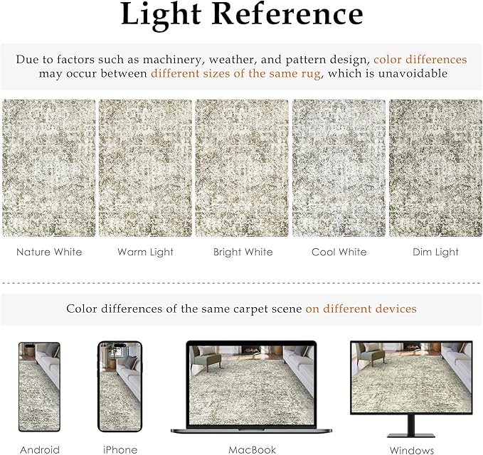 PureCozy 5x7 Area Rug Washable Vintage Neutral Living Room Carpet Large Indoor Non Slip Taupe Bedroom Distressed Low Pile Retro Accent Throw Rug for Dining Room