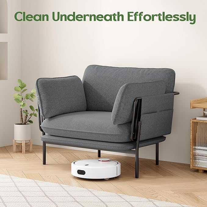 AYEASY Accent Chair, Oversized Living Room Chairs, Modern Armchair with Side Storage Pockets, Cozy Reading Chair with 2 Soft Pillow, Comfy Fabric Single Sofa Chair for Nursery, Bedroom, Blue Gray