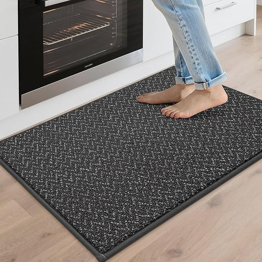 COSY HOMEER Kitchen Rugs 20"x32" Non-Slip Kitchen Mats for Floor Absorbent Stain Resistant Kitchen Floor Mat Machine Washable Rugs for Kitchen,Hallway,Sink,Dark Grey