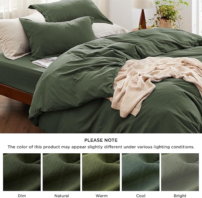 Bedsure Duvet Cover King Size with Fitted Sheet - 4 Pieces Prewashed Cotton-Like Extra Soft Bedding Set, Includes 1 Duvet Cover 104x90 Inches, 2 Pillow Shams, 1 Fitted Sheet, Olive Green