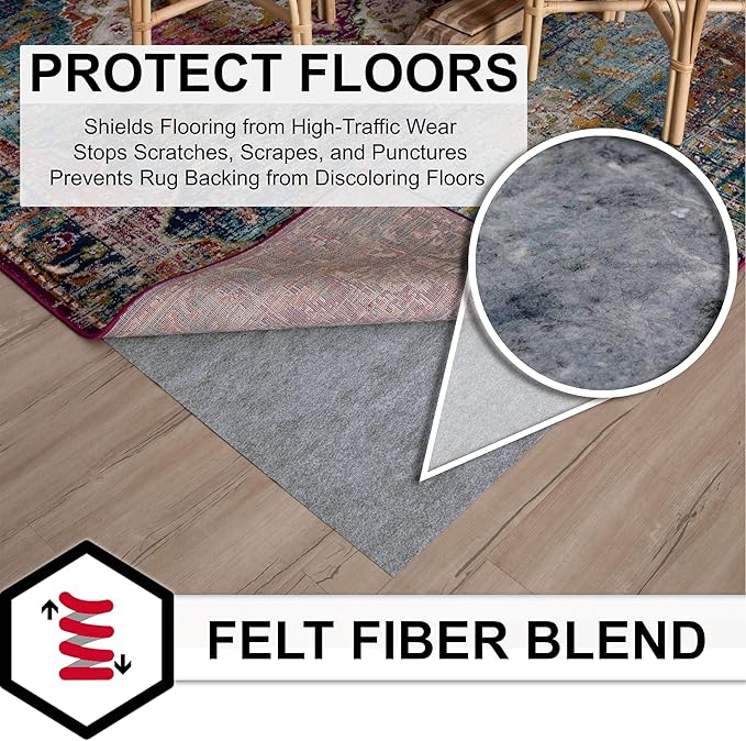Mohawk Home 9’ x 12’ Non Slip Grip Rug Pad 1/8" Low Profile Felt Cushion + Rubber Gripper, Great for High Traffic Areas - Safe for All Floors