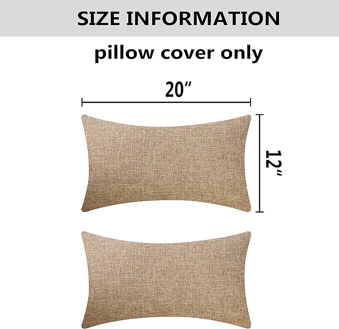 Home Brilliant Decor Linen Textured Oblong Cushion Cover Decorative Throw Pillow Cover for Sofa, 30cm x 50cm, 2 Pack, Natural Linen
