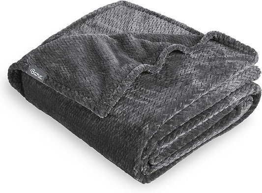 Bare Home Textured Fleece Blanket - Full/Queen - Ultra-Soft Lightweight for Bed, Sofa, and Couch - Luxury Microplush - Cozy Warm Blanket (Full/Queen, Chevron Grey)