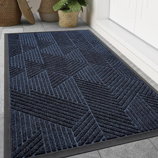 Smiry Front Door Mat Outside Entrance, Heavy Duty Sturdy Natural Rubber Doormat, Trap Dirt and Moisture, Easy Clean Low Profile Welcome Floor Mats for Indoor Outdoor Entry, 59x34 Inch, Navy Blue