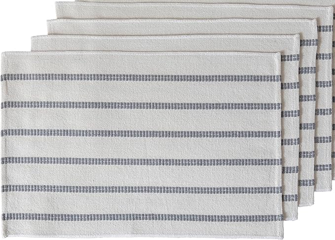 Caflife Boho Farmhouse Placemats Set of 4, Grey Stripes Cotton Linen Woven Table Mats for Modern Dining Table, 13x19 Inch Rustic Kitchen Decor Place Mats