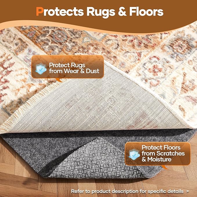 Veken Non Slip Cushioned Rug Pad Gripper 6 x 9 Ft, Felt and Silicone Backing, 1/4 inch Thick Carpet Liner for Hardwood Floors and Finishes, Under Area Rugs Anti Skid Mat, Keep Rugs Safe and in Place