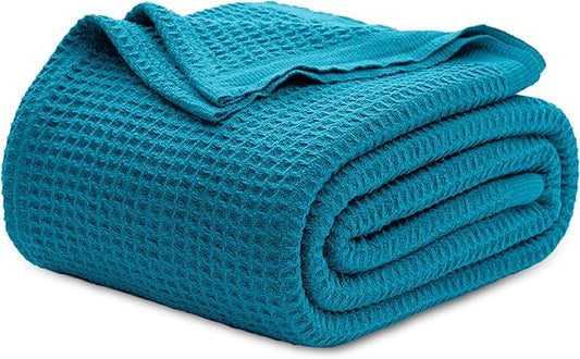 Bedsure Gentlesoft 100% Cotton Blanket King Size for Bed - Breathable and Soft, Thick Cozy Waffle Weave Christmas Blanket Gift for Women, Teal, 104x90 inches