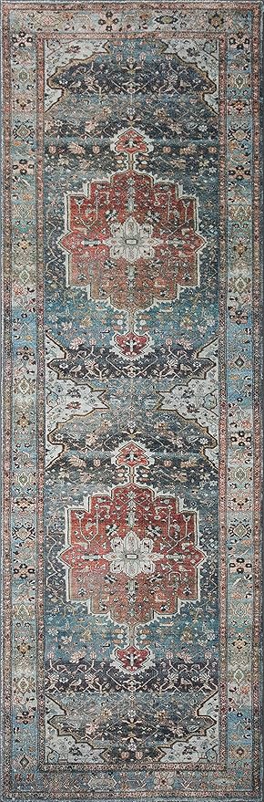 Loloi Margot Collection MAT-05 Ocean/Brick 3'-6" x 5'-6" Accent Rug feat. CloudPile, No-Shed Easy Clean Large Patterned Area Rug for Living Room, Bedroom, Dining Area